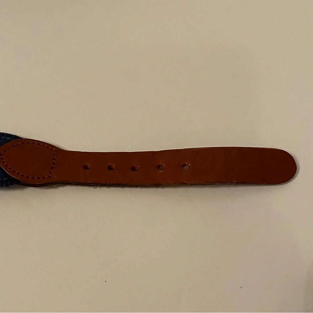 LEATHER MAN MENS BELT BLUE NAUTICAL FLAGS BROWN TAN Size 30 BRASS BUCKLE USA